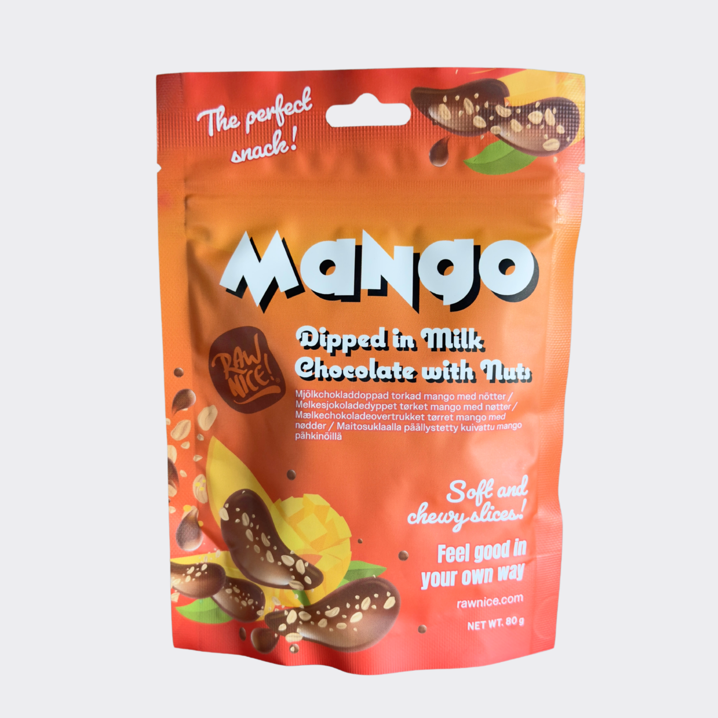 Torkad mango med mjölkchoklad och nötter 80 g / Box 18 st